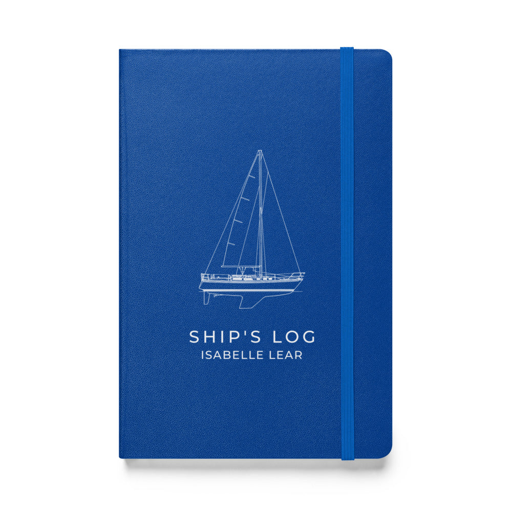 Catalina 34 ship's log with a line drawing of the boat on the Blue cover