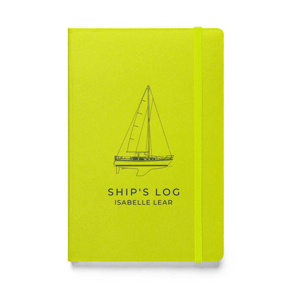 Catalina 34 ship's log with a line drawing of the boat on the Hot Yellow cover