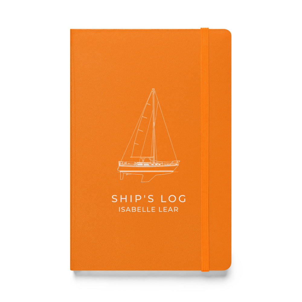 Catalina 34 ship's log with a line drawing of the boat on the Orange cover