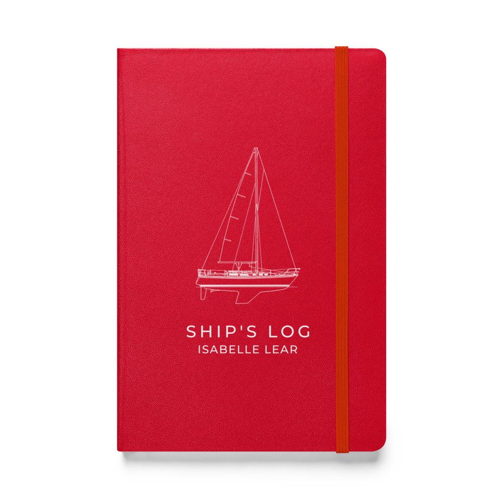 Catalina 34 ship's log with a line drawing of the boat on the Red cover