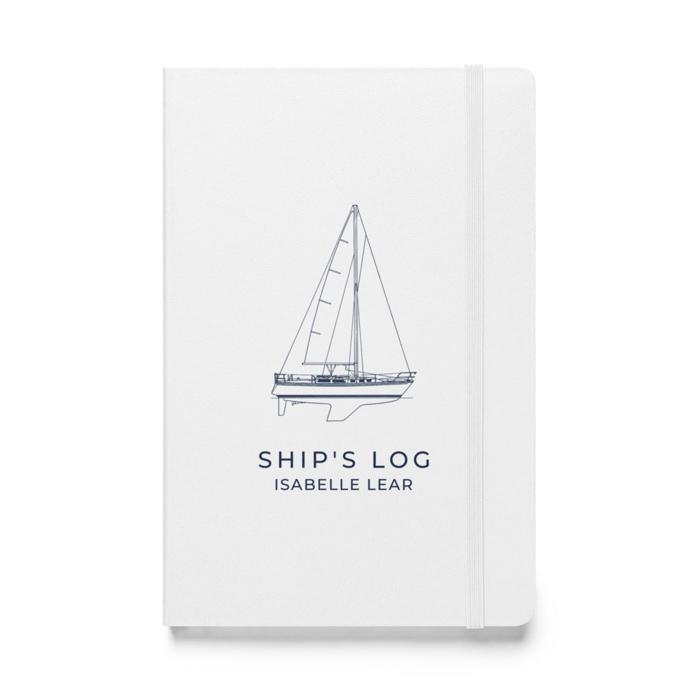 Catalina 34 ship's log with a line drawing of the boat on the White cover