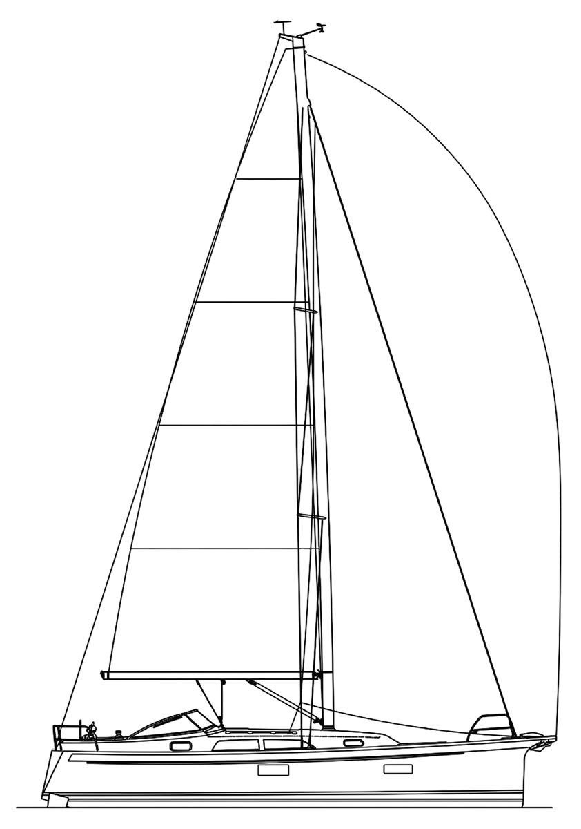 Hallberg-Rassy 370 line drawing, black on white