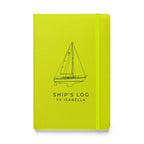 Custom Ship's Log hardcover notebook with a line drawing of a sailboat on the cover - Lime cover