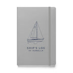 Custom Ship's Log hardcover notebook with a line drawing of a sailboat on the cover - Silver cover