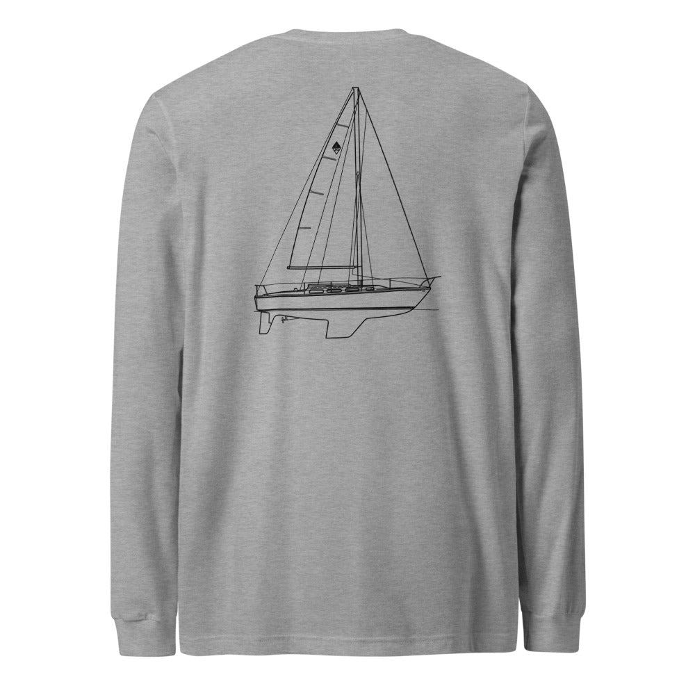 Stern Long Sleeve | Custom sailboat shirt in Heather Gray - back view
