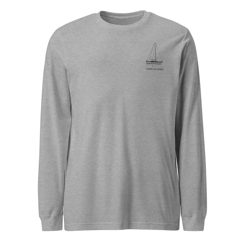 Catalina 34 sailboat long sleeve shirt in Heather Grey - front design