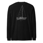 Catalina 34 sailboat long sleeve shirt in Black - back design