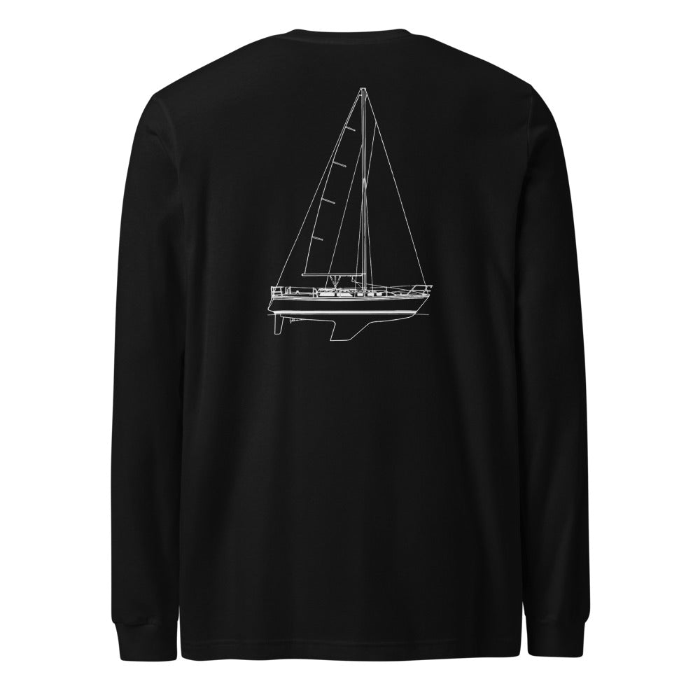 Catalina 34 sailboat long sleeve shirt in Black - back design