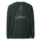 Stern Long Sleeve | Custom sailboat shirt in Heather Forest - back view