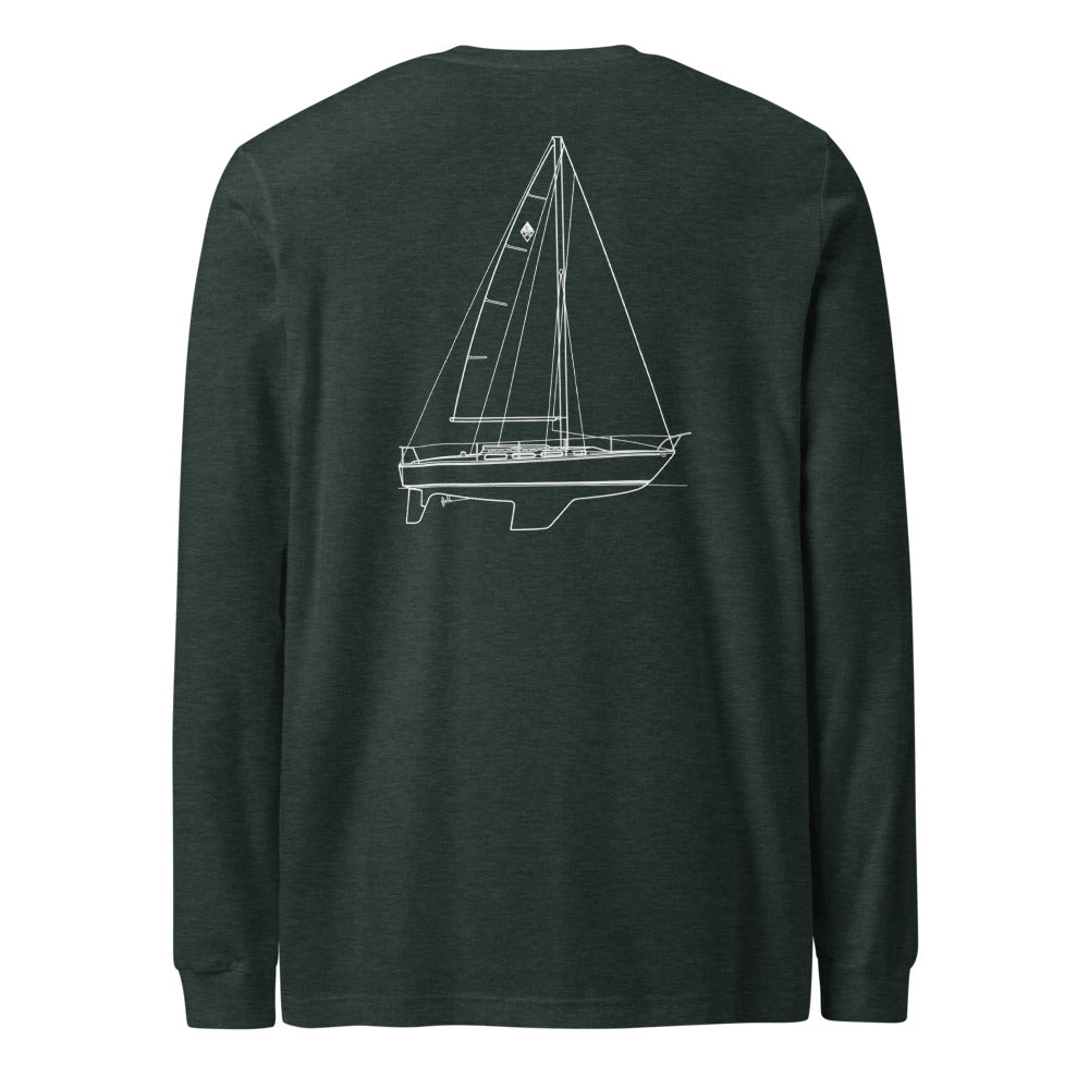 Stern Long Sleeve | Custom sailboat shirt in Heather Forest - back view