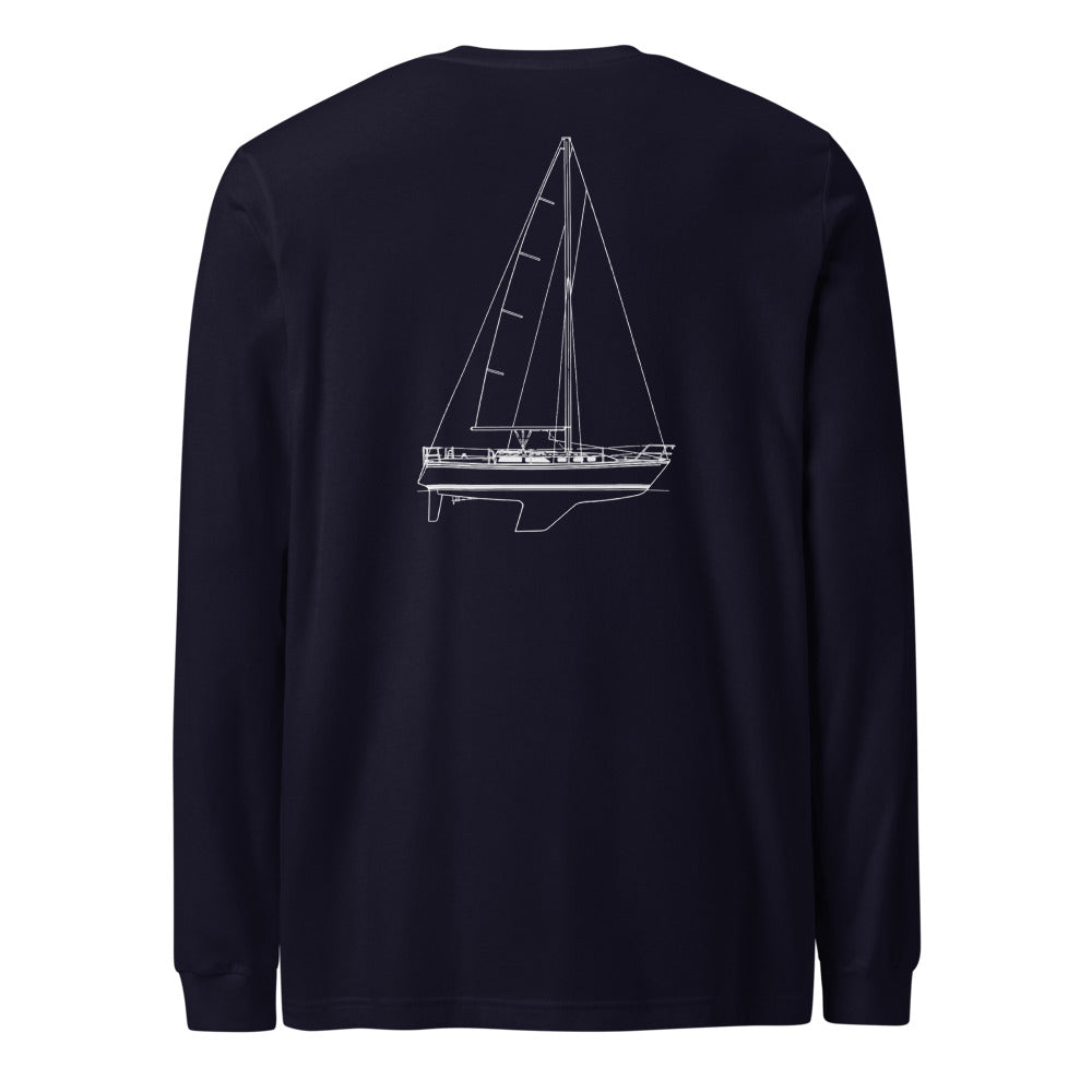 Catalina 34 sailboat long sleeve shirt in French Navy - back design