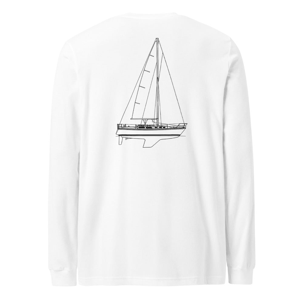 Catalina 34 sailboat long sleeve shirt in White - back design
