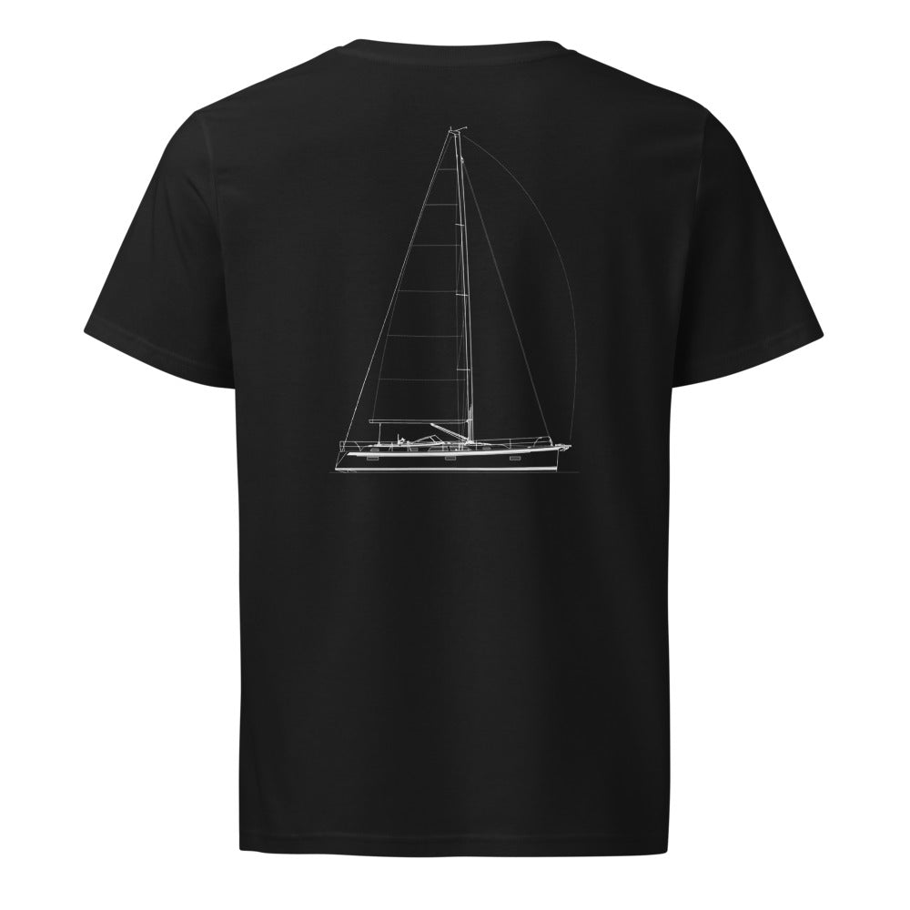 Hallberg-Rassy 44 MK II sailboat shirt in Black - back design