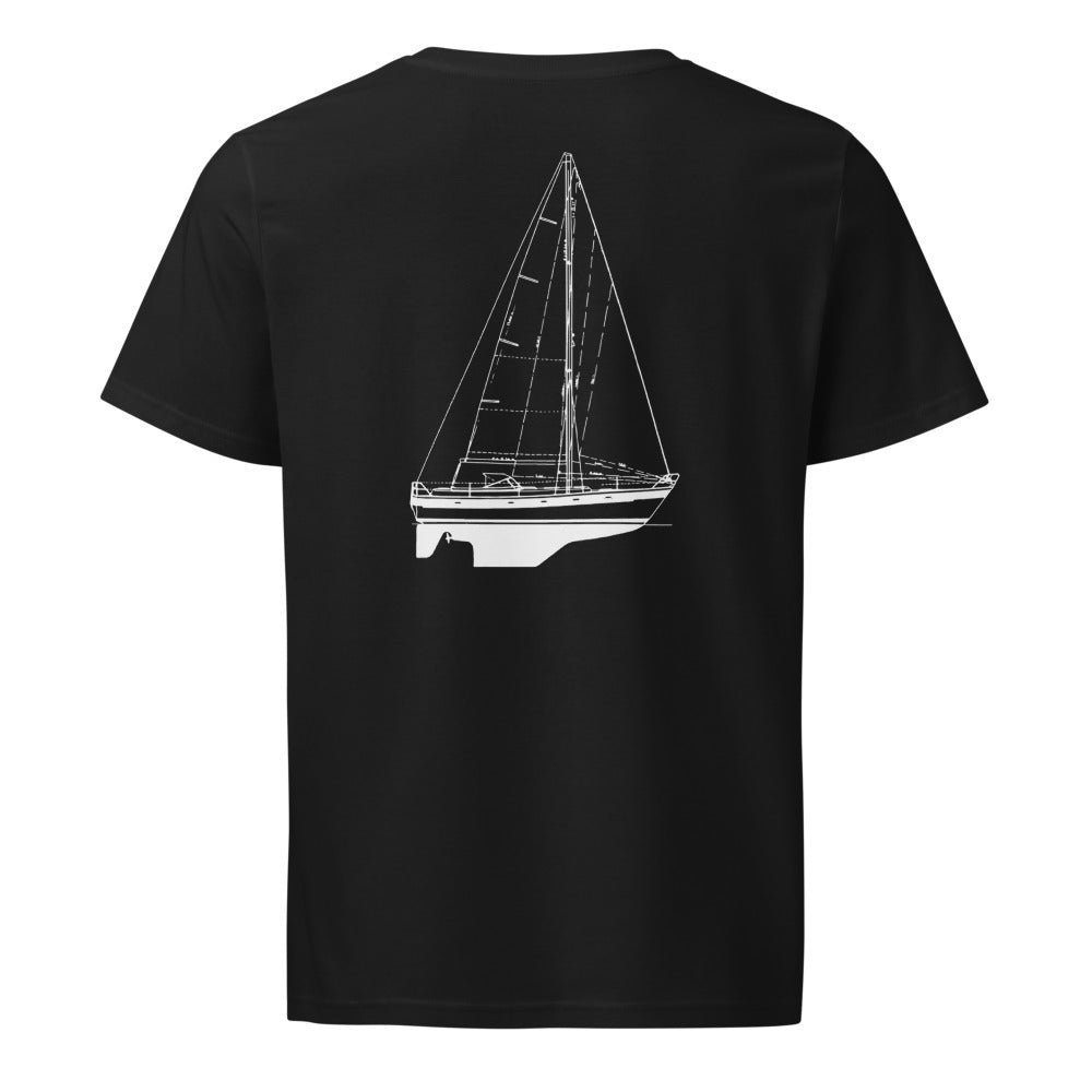 Hallberg-Rassy 382 sailboat shirt in Black - back design