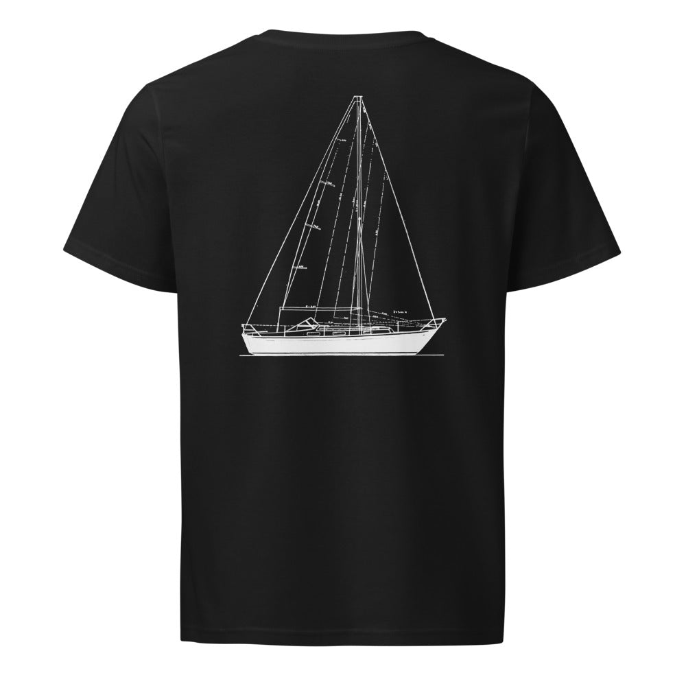 Hallberg-Rassy Monsun 31 sailboat shirt in Black - back design