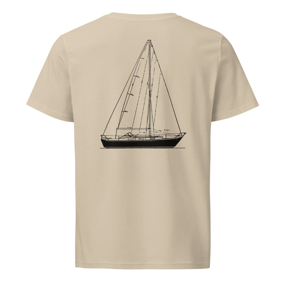 Hallberg-Rassy Monsun 31 sailboat shirt in Desert Dust - back design
