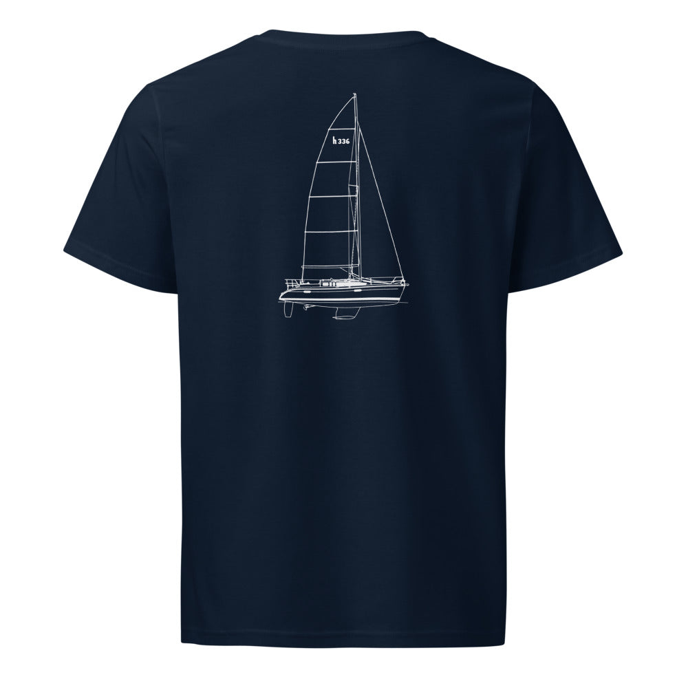 Hunter 336 sailboat shirt in French Navy - back design