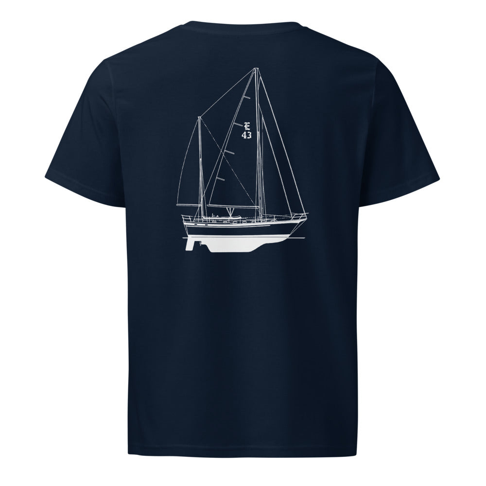 Endeavour 43 sailboat shirt in French Navy - back design