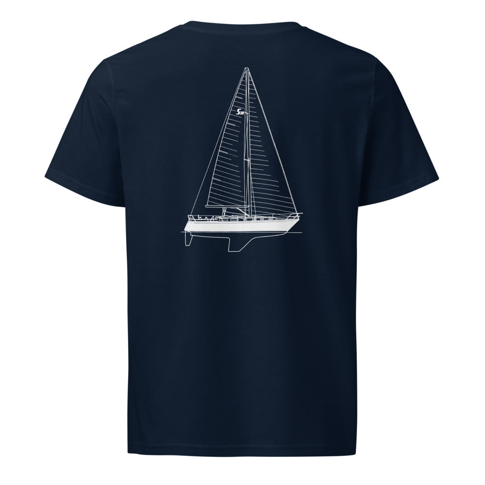 Sabre 38 sailboat shirt in French Navy - back design