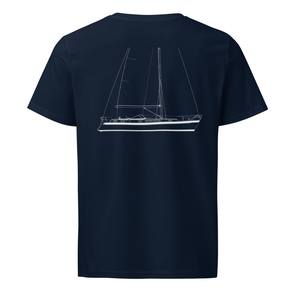 Hallberg - Rassy 43 sailboat shirt in French Navy - back design