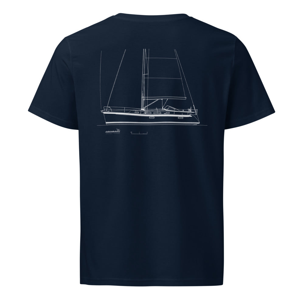 Hallberg-Rassy 412 sailboat shirt in French Navy - back design