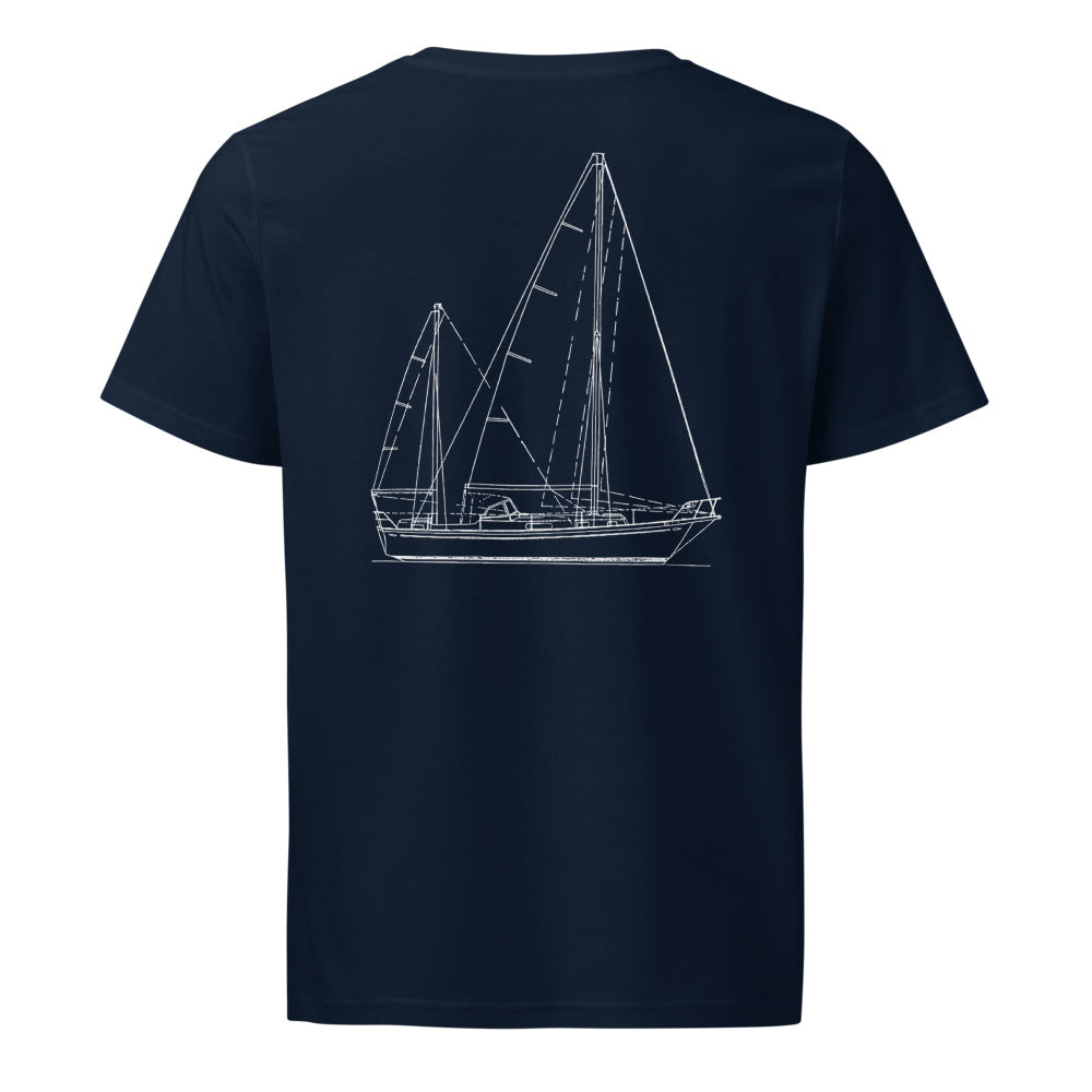 Hallberg-Rassy Rasmus 35 sailboat shirt in French Navy - back design