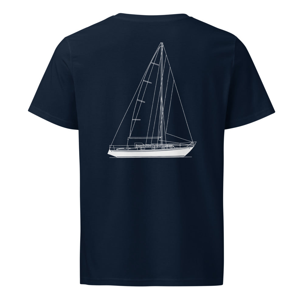 Hallberg-Rassy Mistral 33 sailboat shirt in French Navy - back design