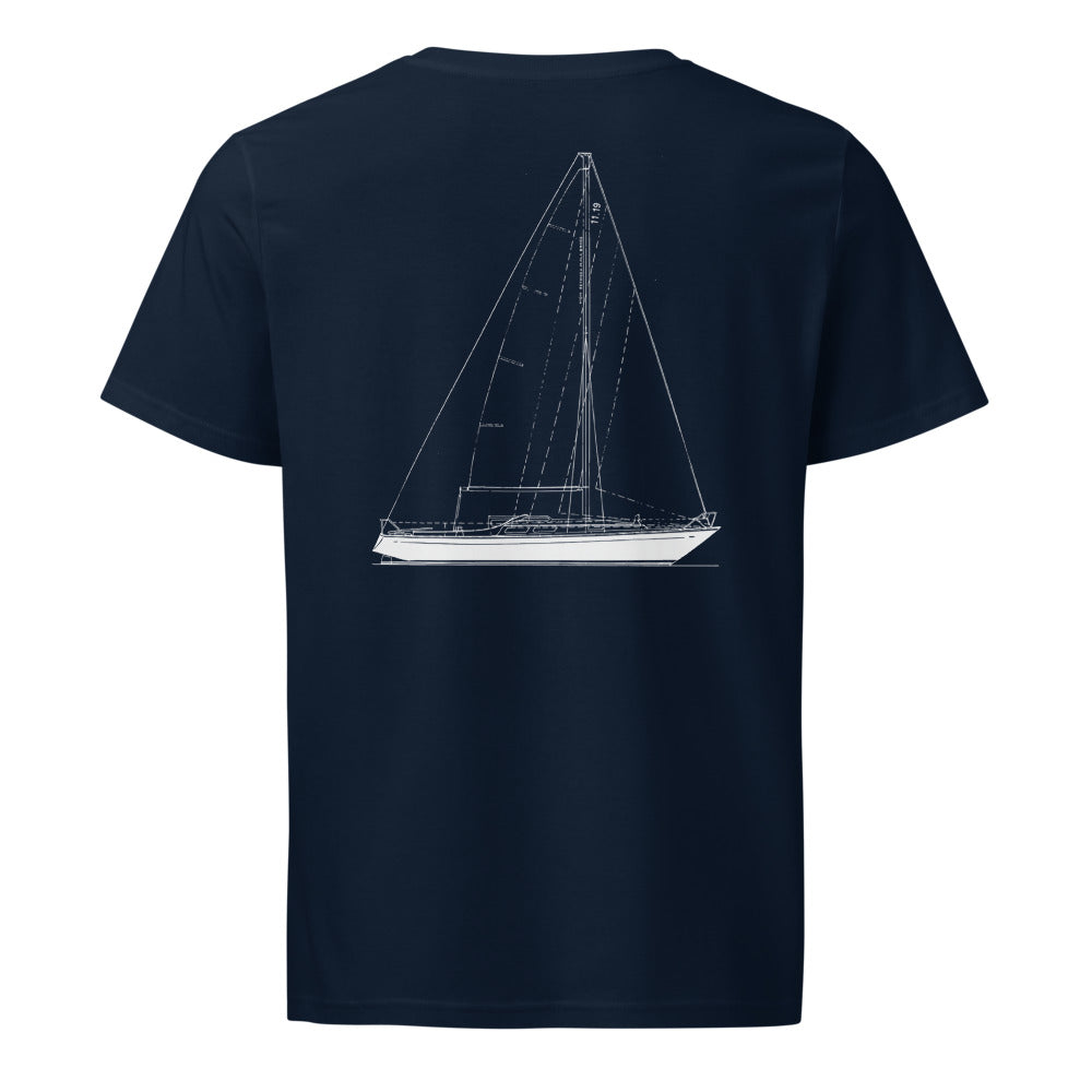 Hallberg-Rassy Mistress 32 sailboat shirt in French Navy - back design
