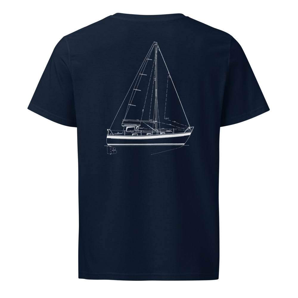 Hallberg-Rassy 94 Kutter sailboat shirt in French Navy - back design