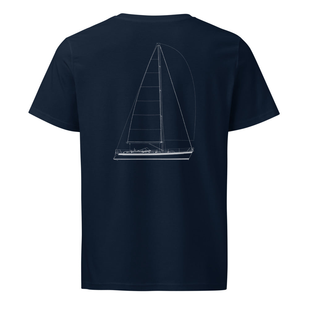 Hallberg-Rassy 48 sailboat shirt in French Navy - back design