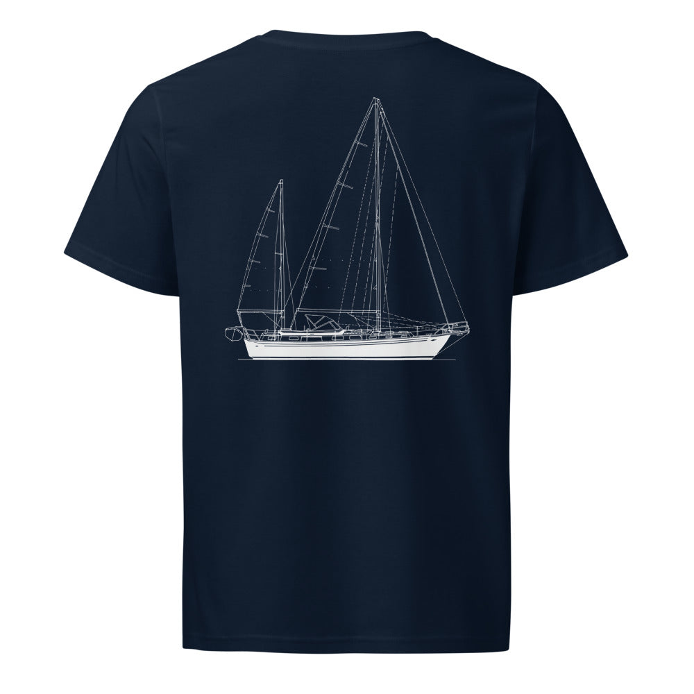 Hallberg-Rassy 41 sailboat shirt in French Navy - back design