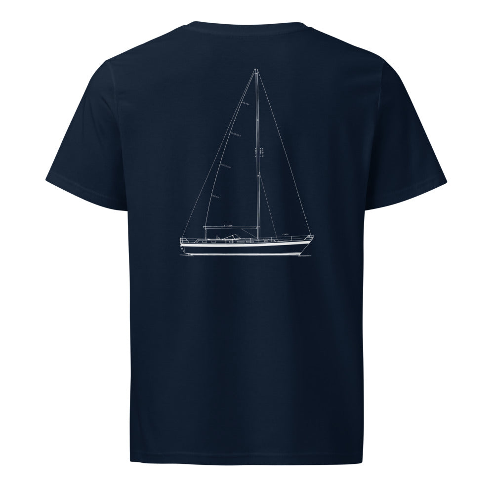 Hallberg-Rassy 45 sailboat shirt in French Navy - back design
