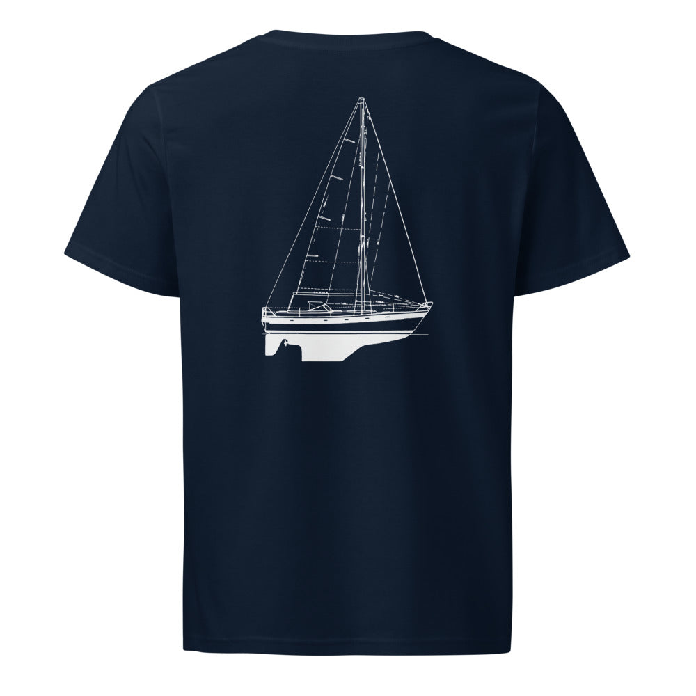 Hallberg-Rassy 382 sailboat shirt in French Navy - back design