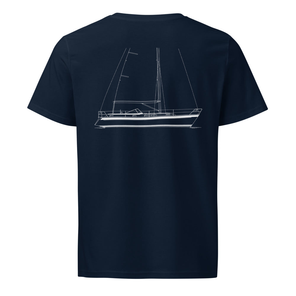 Hallberg-Rassy 39 MK II sailboat shirt in French Navy - back design