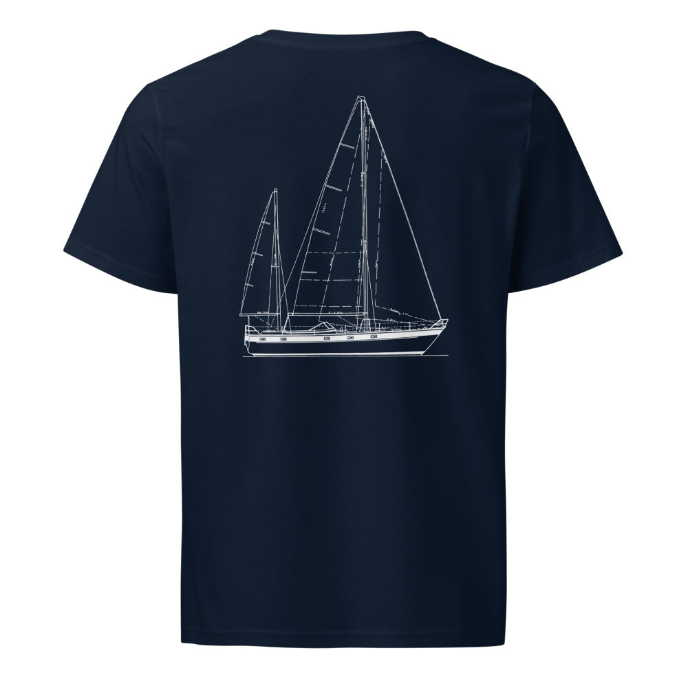 Hallberg-Rassy 42E sailboat shirt in French Navy - back design