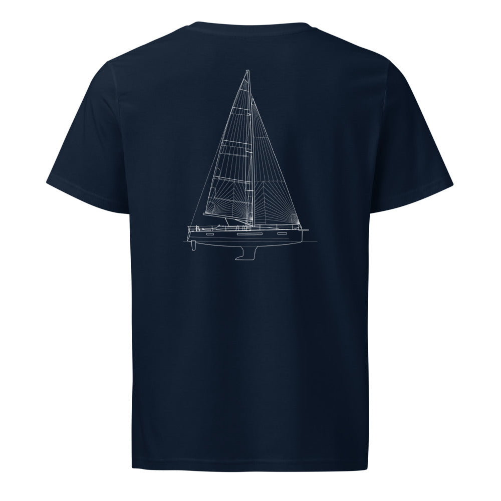 Jeanneau Sun Odyssey 490 sailboat shirt in French Navy - back design