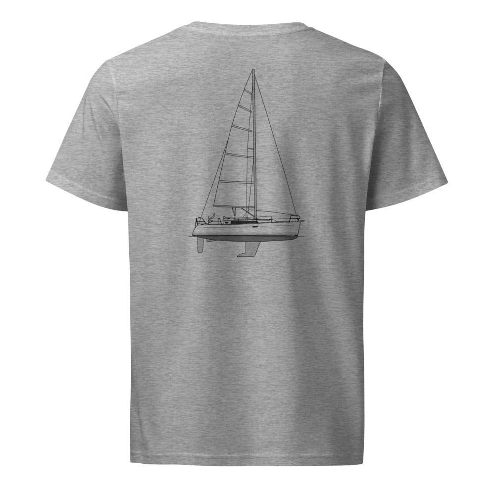 Beneteau Oceanis 34 sailboat shirt in Heather Grey - back design