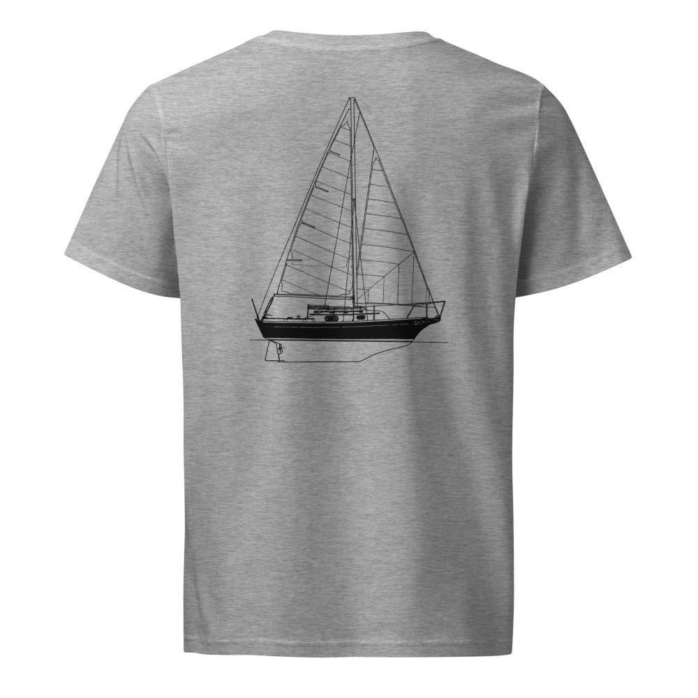 Bayfield 25 sailboat shirt in Heather Grey - back design