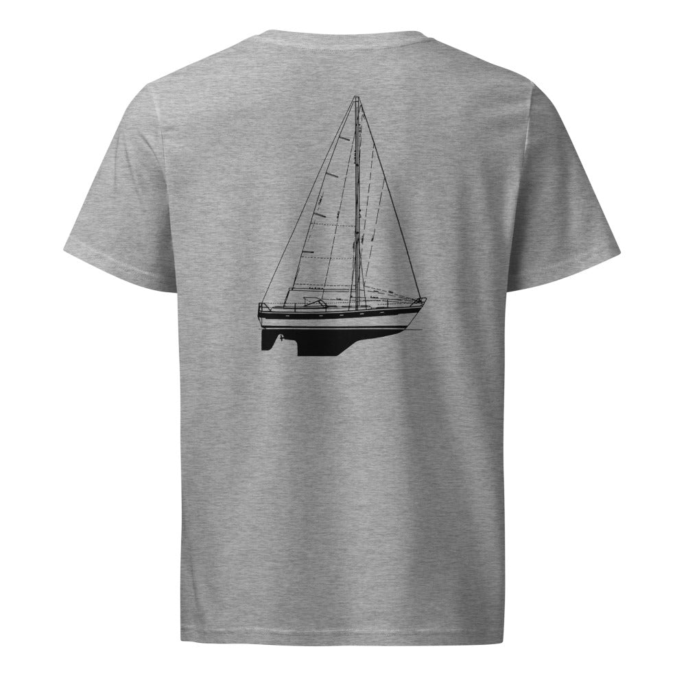 Hallberg-Rassy 382 sailboat shirt in Heather Grey - back design