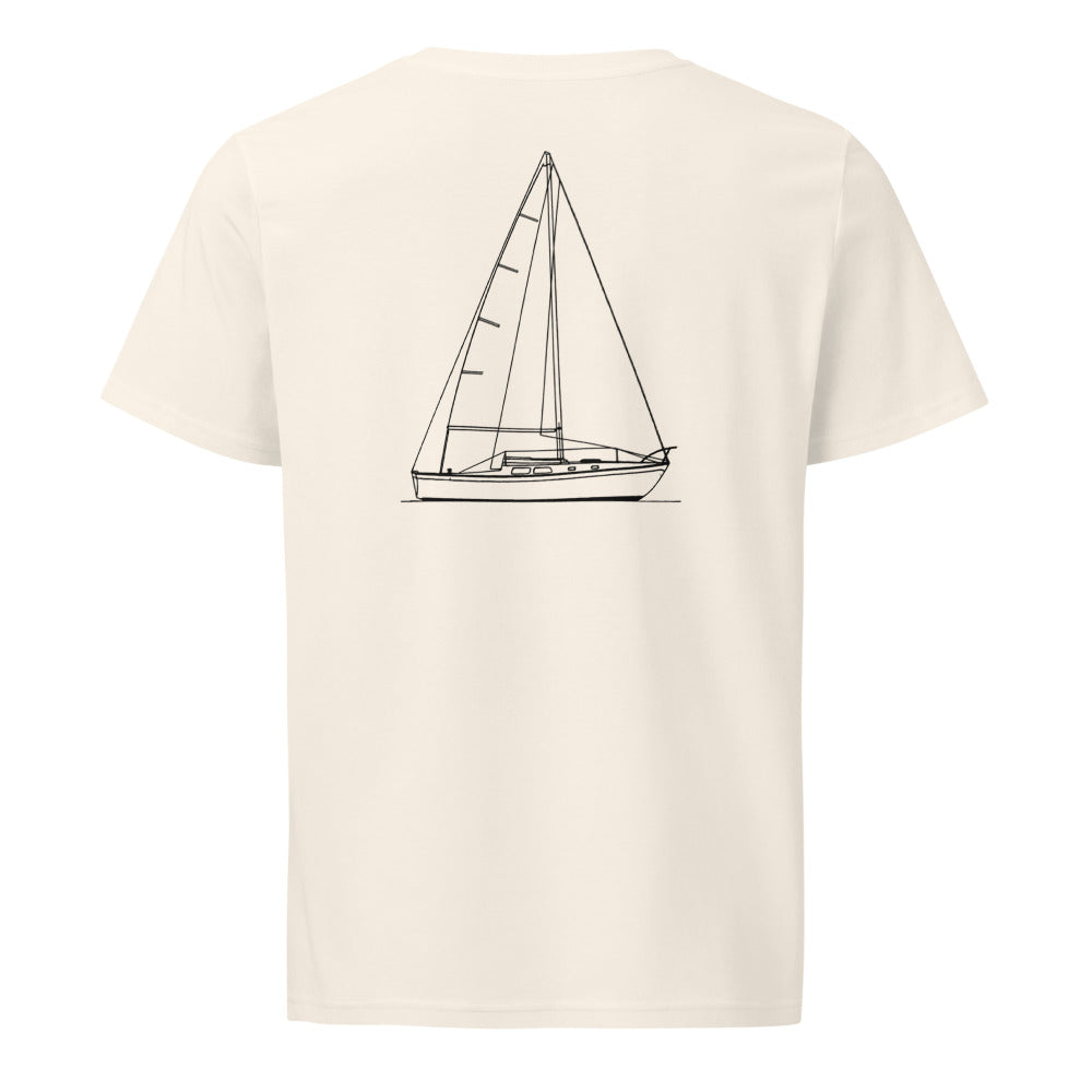 Cal 28 sailboat shirt in Natural - back design