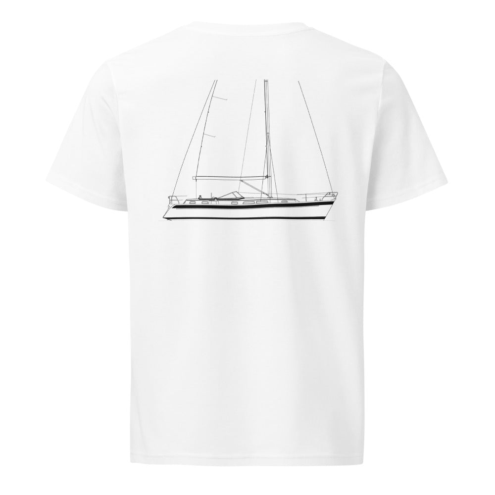 Hallberg - Rassy 43 sailboat shirt in White - back design