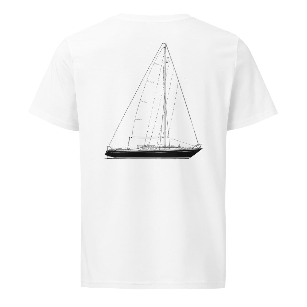 Hallberg-Rassy Mistress 32 sailboat shirt in White - back design