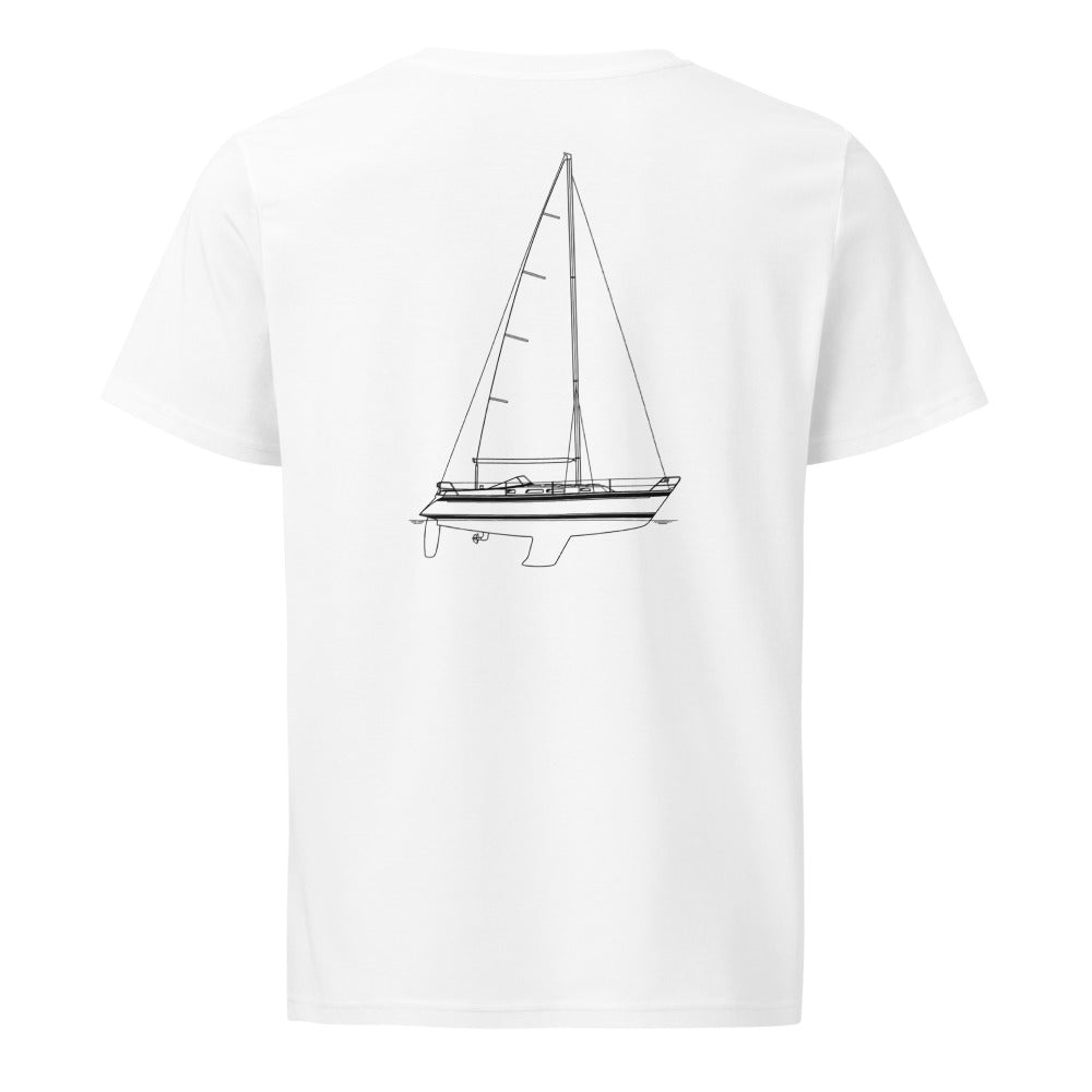 Hallberg-Rassy 34 sailboat shirt in White - back design