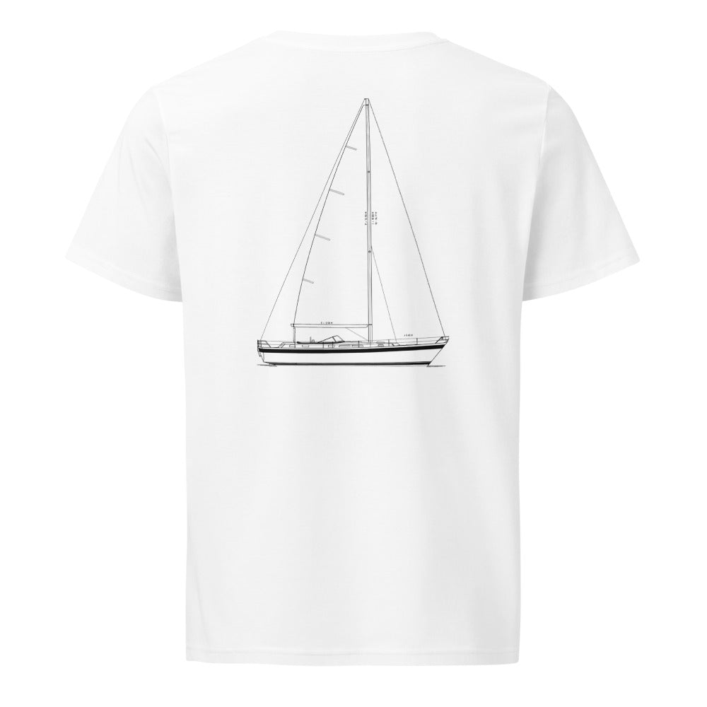 Hallberg-Rassy 45 sailboat shirt in White - back design