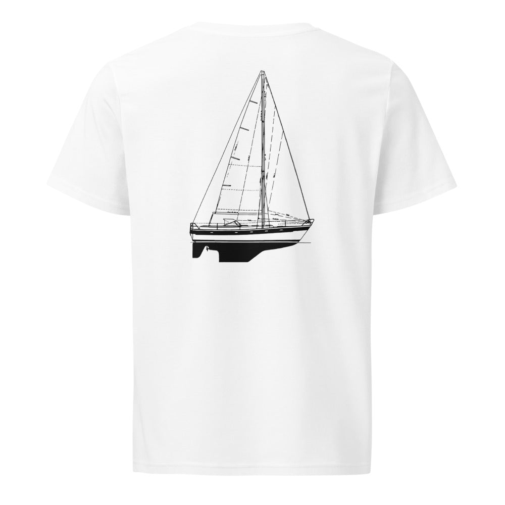 Hallberg-Rassy 382 sailboat shirt in White - back design