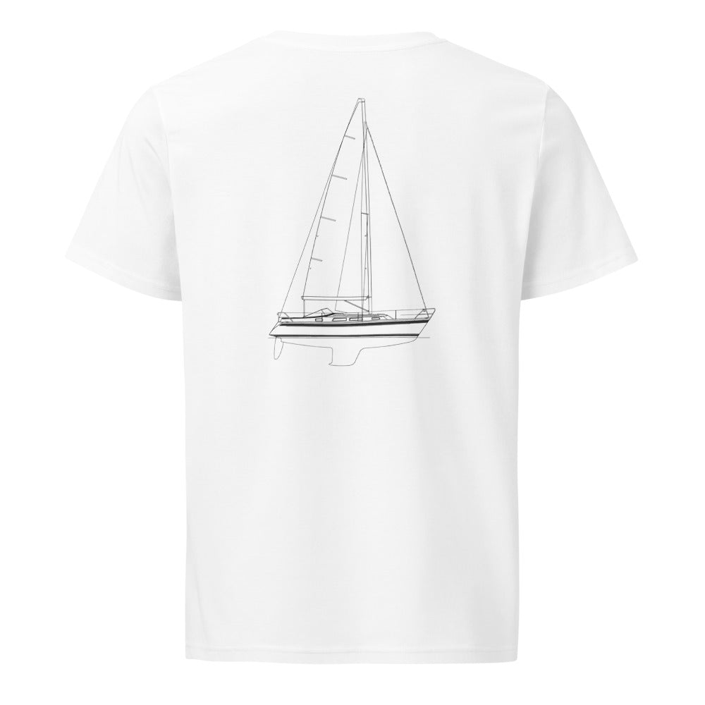 Hallberg-Rassy 31 sailboat shirt in White - back design