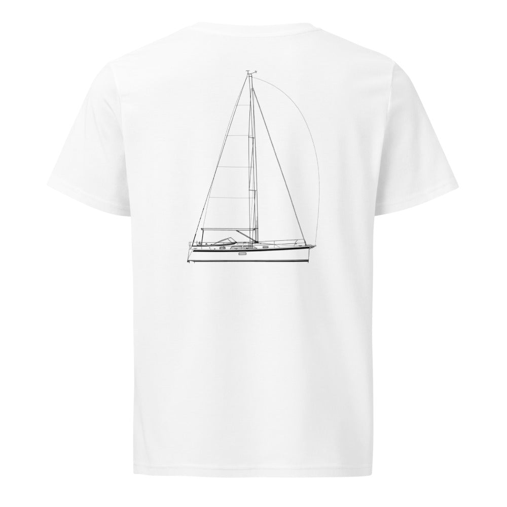 Hallberg-Rassy 340 sailboat shirt in White - back design