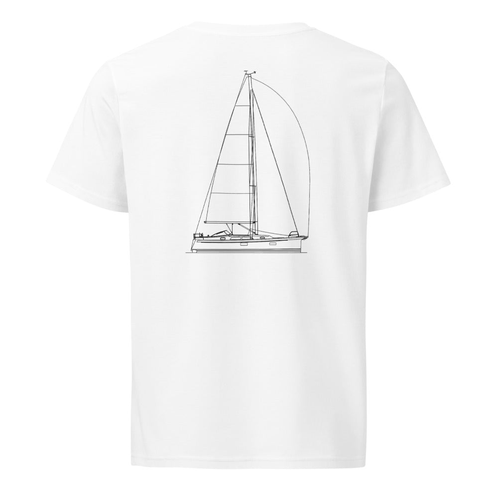 Hallberg-Rassy 370 sailboat shirt in White - back design