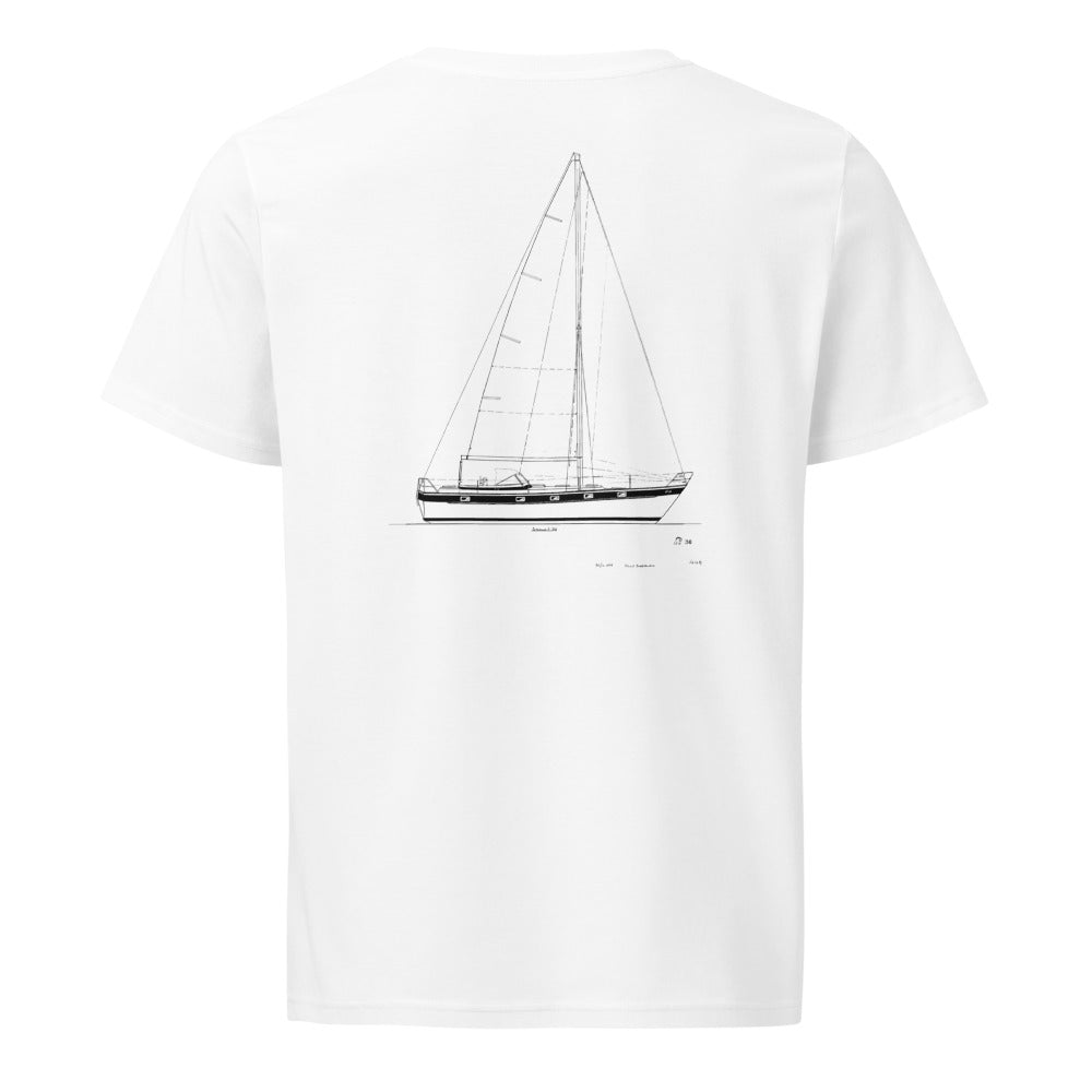 Hallberg-Rassy 38 sailboat shirt in White - back design