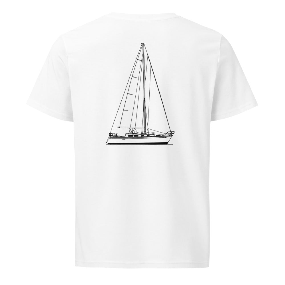 Cal 33 sailboat shirt in White - back design